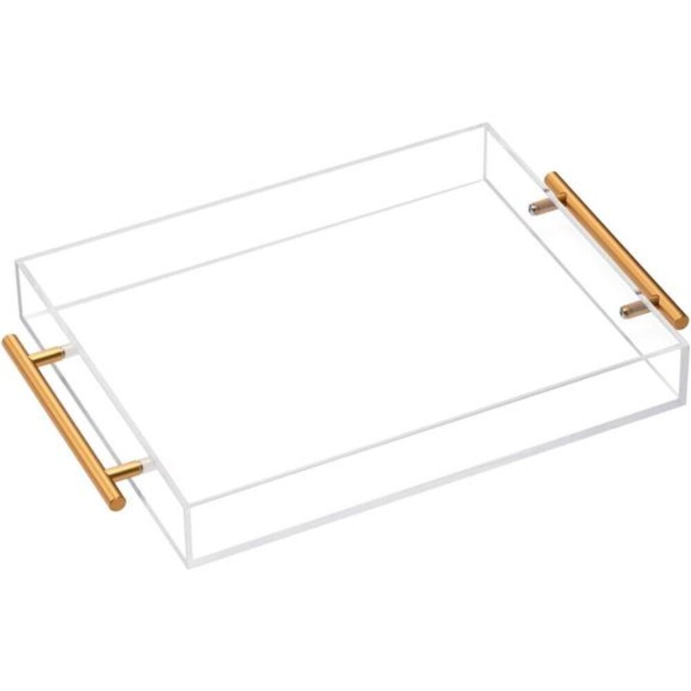 Clear Acrylic Serving Tray Metal Handles Decorative Organizer Coffee Breakfast